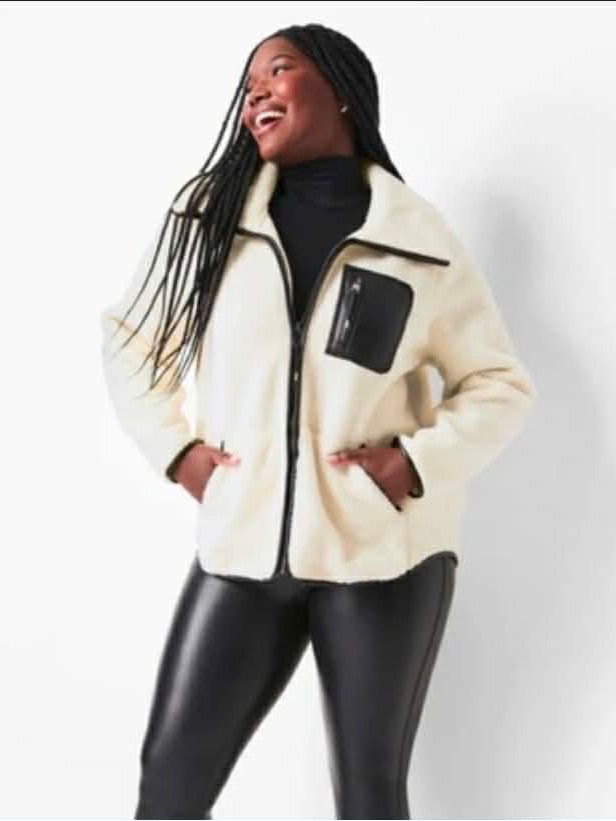 Spanx Fleece Full Zip Jacket In The Color Frosted Ivory - Women's Size Medium